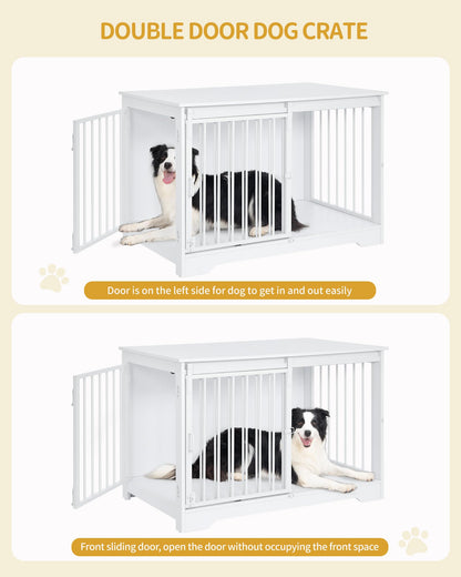 Hzuaneri Hundekäfig Möbel Indoor 100cm – Weiss Holz Schiebetüren