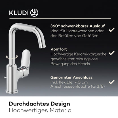 Kludi X1 Waschtischarmatur mit Zugstangen-Ablauf, Chrom