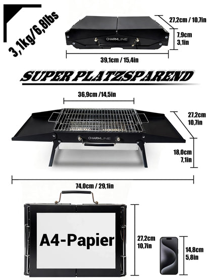Charmline Holzkohlegrill CL-PGL, faltbarer Campinggrill, schwarz