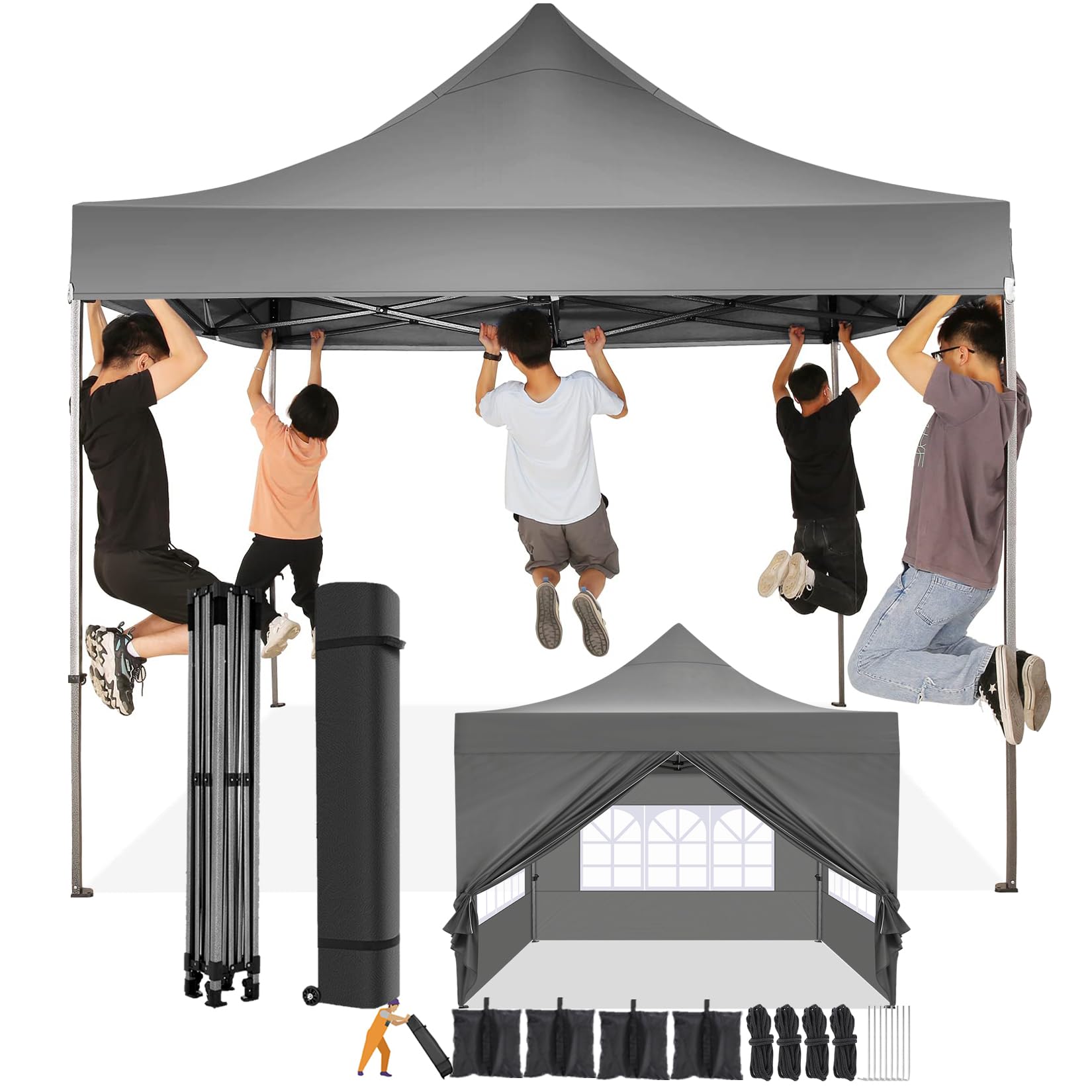 COBIZI Faltpavillon 3x3 Grau mit Seitenwand. Quadratischer Pop-Up Pavillon, wasserdicht. Bietet Sonnen- und Regenschutz.