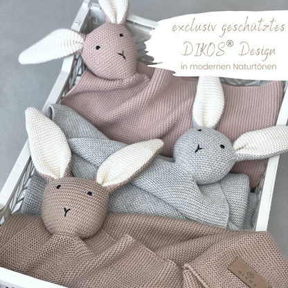 DIKOS SCHMUSE-Hase Babydecke & Kuscheltuch aus Bio-Baumwolle, grau