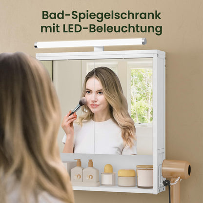 EUGAD LED-Spiegel-Hängeschrank Bad – Weiss 56x65 cm