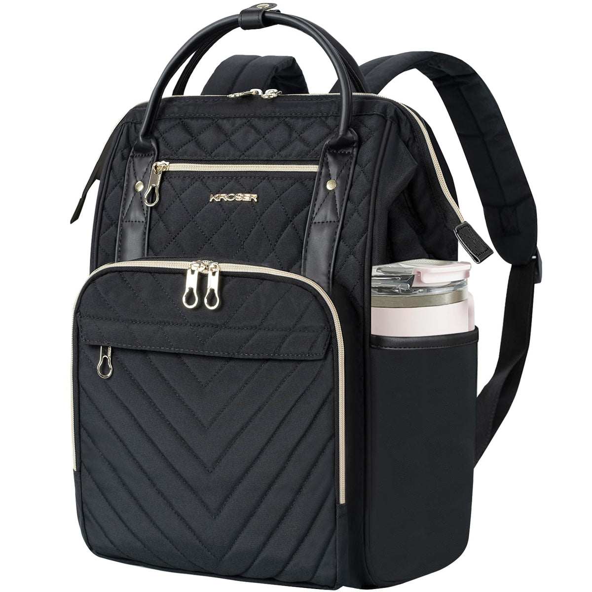 KROSER Laptop-Rucksack 17 Zoll, wasserabweisend, Schwarz Gesteppt