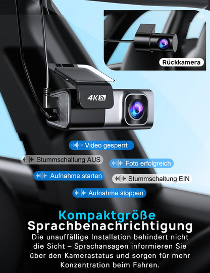 Navycrest Q7 Dashcam Auto vorne hinten, 4K+1080P mit 5GHz WiFi