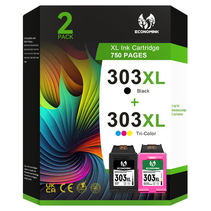 Economink 303 XL Druckerpatronen Multipack Schwarz + Farbe für HP 303, 2er-Pack Tintenpatronen
