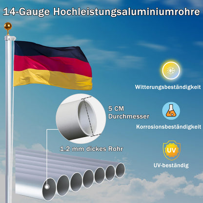 NQ Fahnenmast Set 6 m, Aluminium, höhenverstellbar, silber