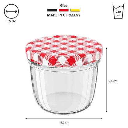 WELLGRO Einmachgläser 230ml mit Schraubdeckel 100er Set rot kariert