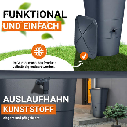 GARANTIA Ibiza Regentonne eckig 200 Liter Graphite Grey mit Deckel