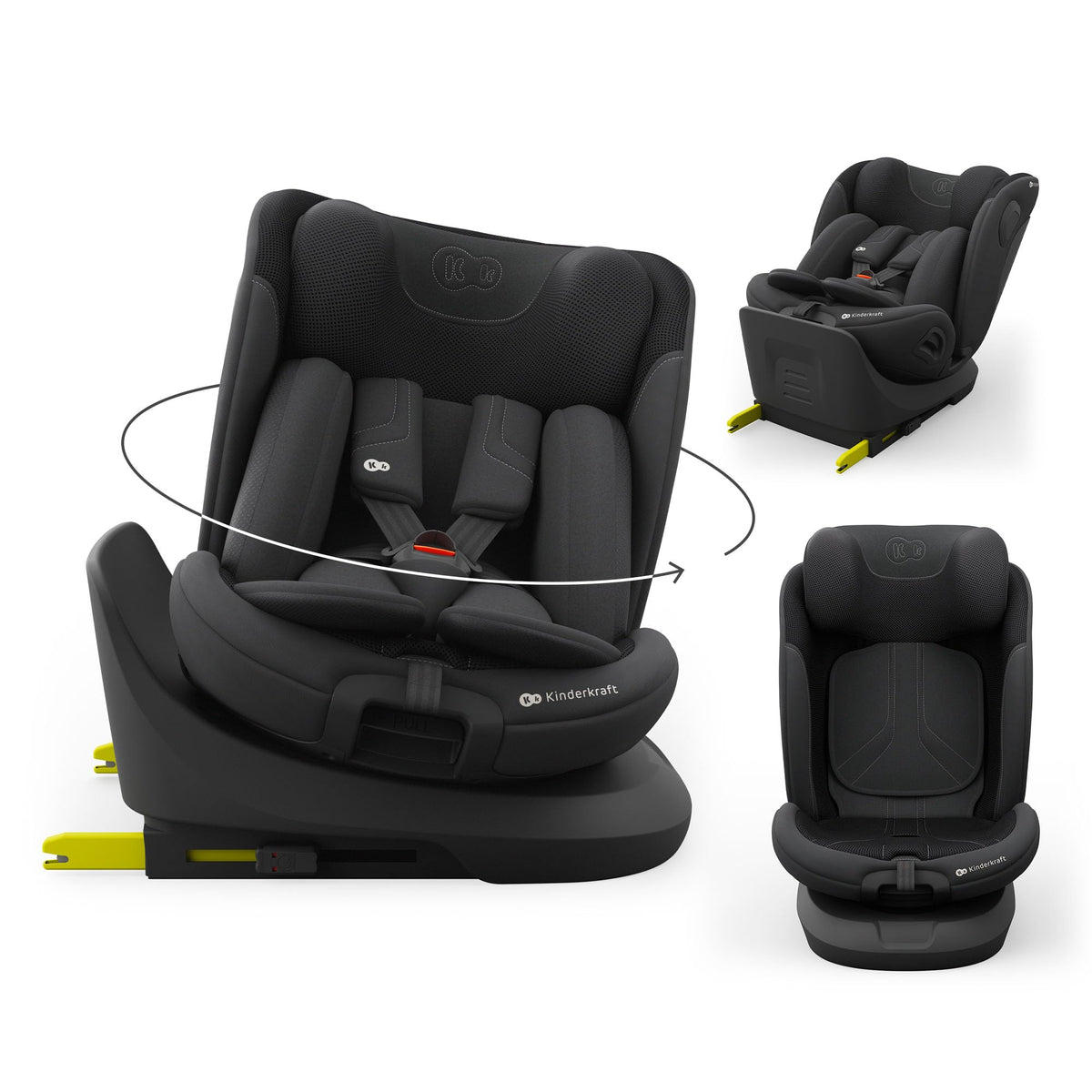 Kinderkraft I-GROW 2 PRO Kindersitz, schwarzer Autokindersitz mit ISOFIX-Station, 360° drehbar