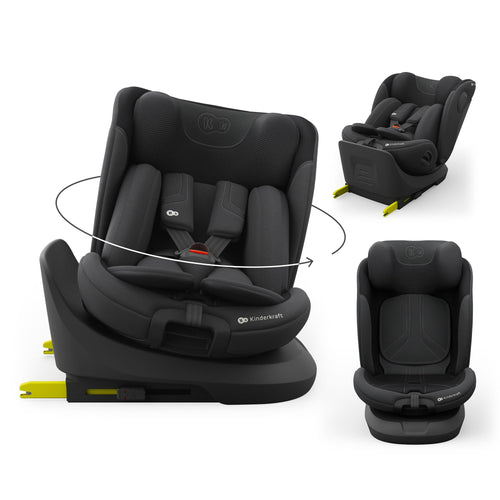 Kinderkraft I-GROW 2 PRO Kindersitz, schwarzer Autokindersitz mit ISOFIX-Station, 360° drehbar