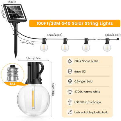 Light-Brightly Solar Lichterkette aussen, 30 m, 38+2 LED, warmweiss