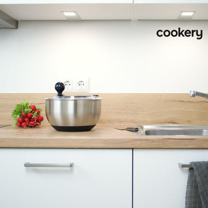 Cookery Salatschleuder Edelstahl 4,5 L mit Gemüsehobel, 5 Klingen
