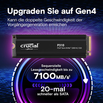 Crucial P310 2TB PCIe Gen4 NVMe M.2 SSD mit Kühlkörper PS5