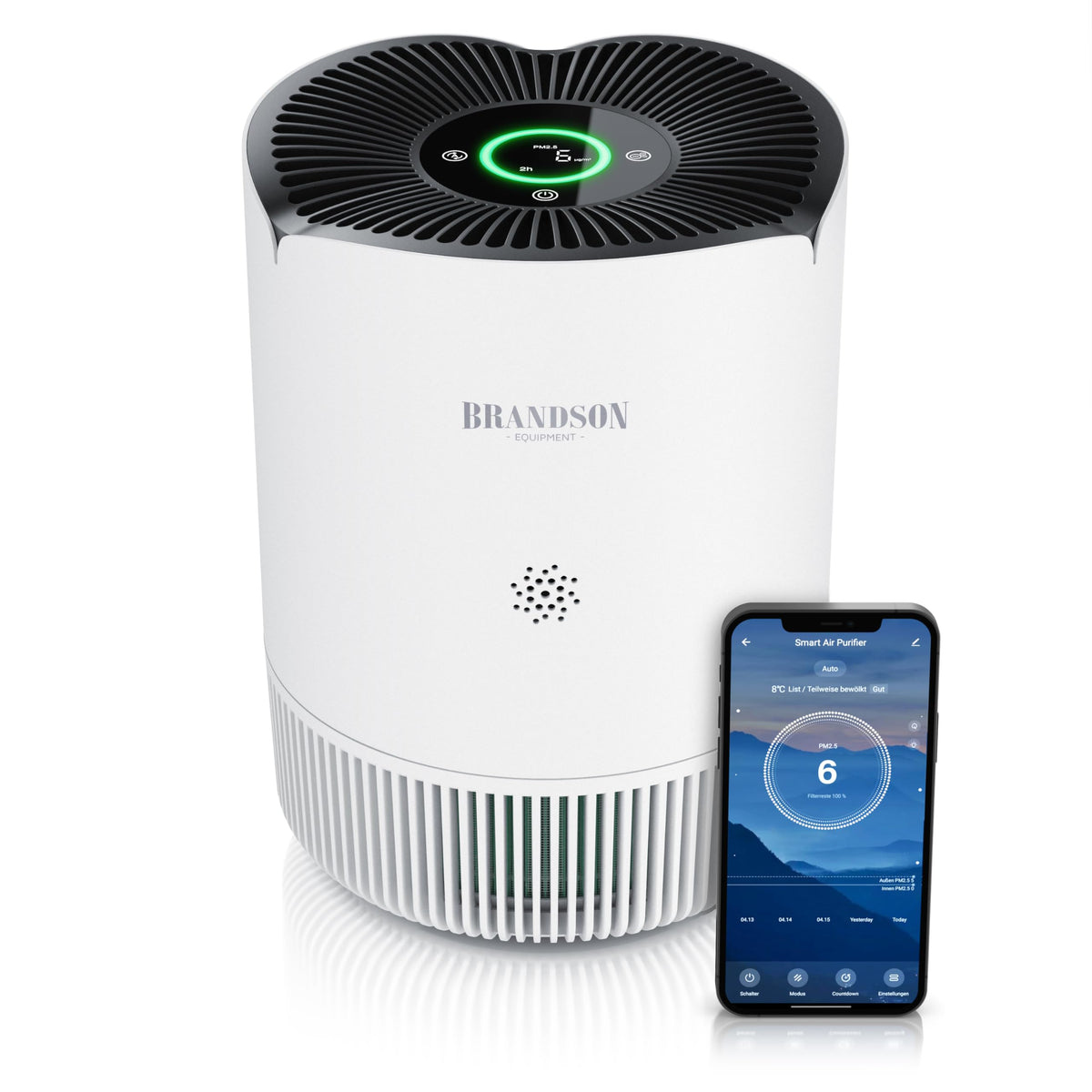 Brandson Luftreiniger WLAN HEPA13 Aktivkohle 50 m² für Allergiker mit App-Steuerung