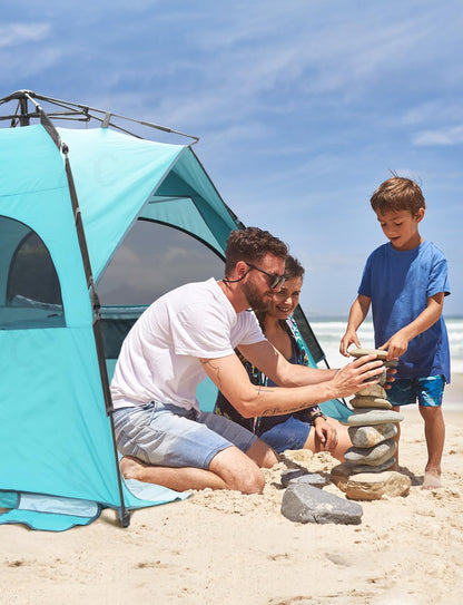 Glymnis Quick Up Strandzelt mit UV-Schutz 50+, blau, für 4-6 Personen