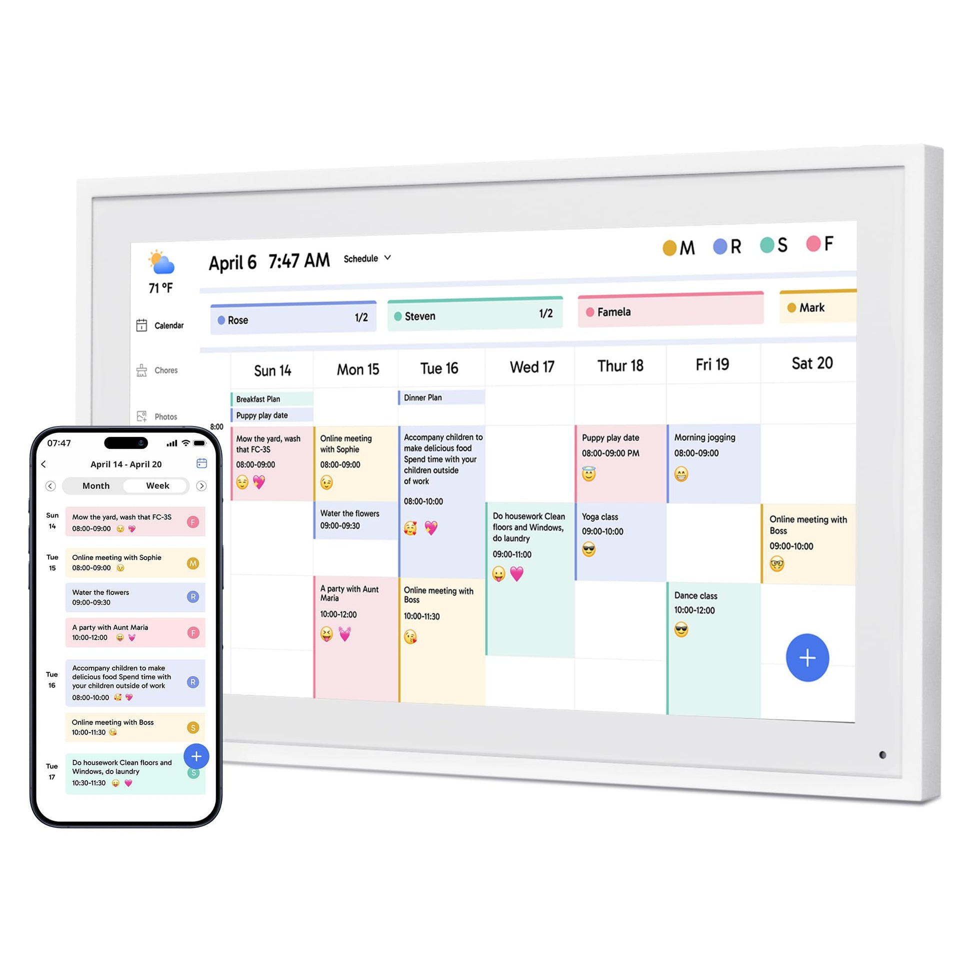 Dragon Touch 21.5 Zoll Digitaler Wandkalender Familienplaner – Weiss. Weißes Display zur digitalen Kalender- & Familienplanung.