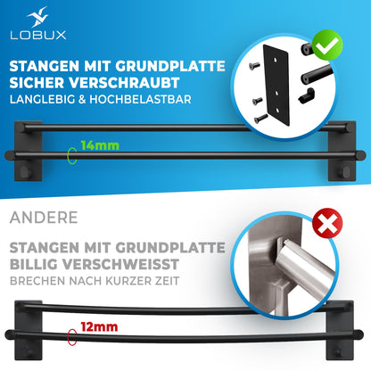 LOBUX Handtuchhalter ohne Bohren, Edelstahl schwarz, 80 cm, doppelt