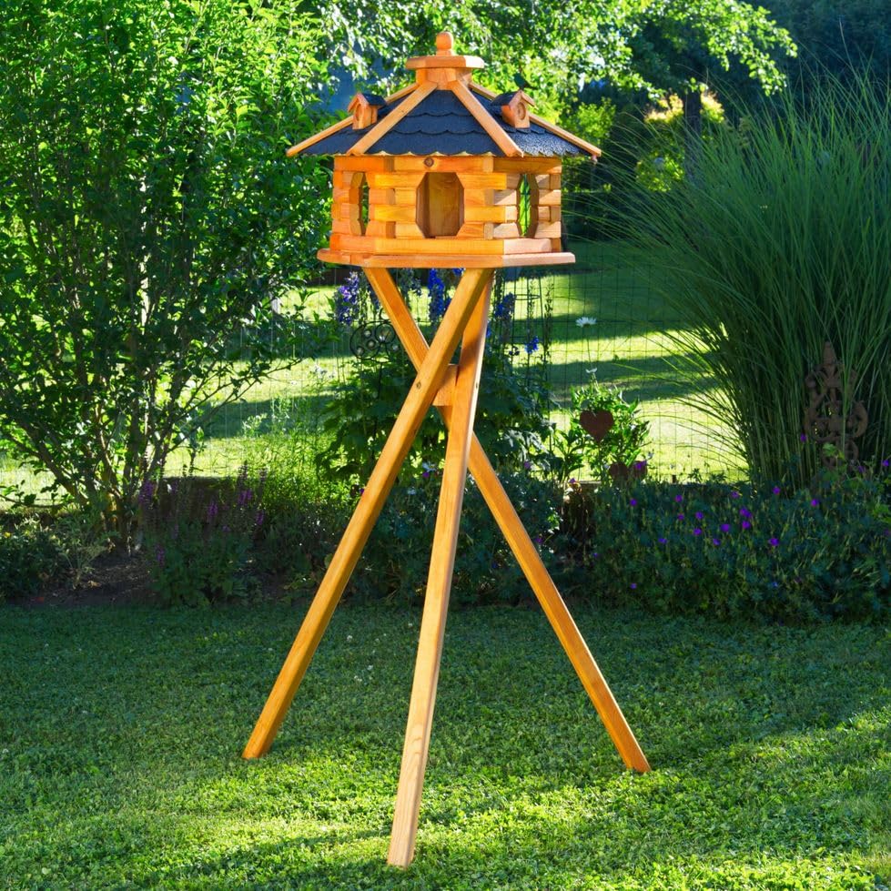 Deko-Shop-Hannusch Vogelhaus mit Ständer - Standard L, Schwarz: Schwarzes Vogelhaus auf Ständer, Nist- und Futterplatz für Wildvögel.