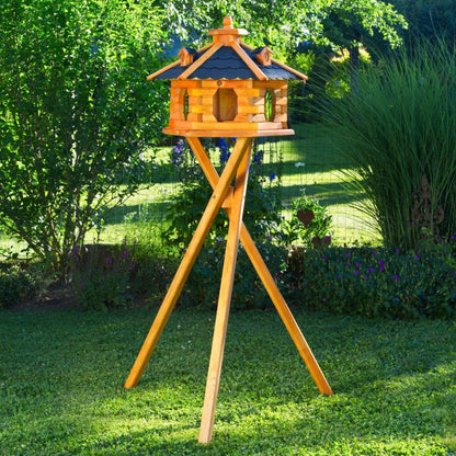 Deko-Shop-Hannusch Vogelhaus mit Ständer - Standard L, Schwarz: Schwarzes Vogelhaus auf Ständer, Nist- und Futterplatz für Wildvögel.