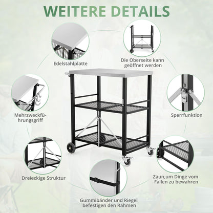LUE BONA Grillwagen klappbar, Grilltisch mit Edelstahl-Tischplatte