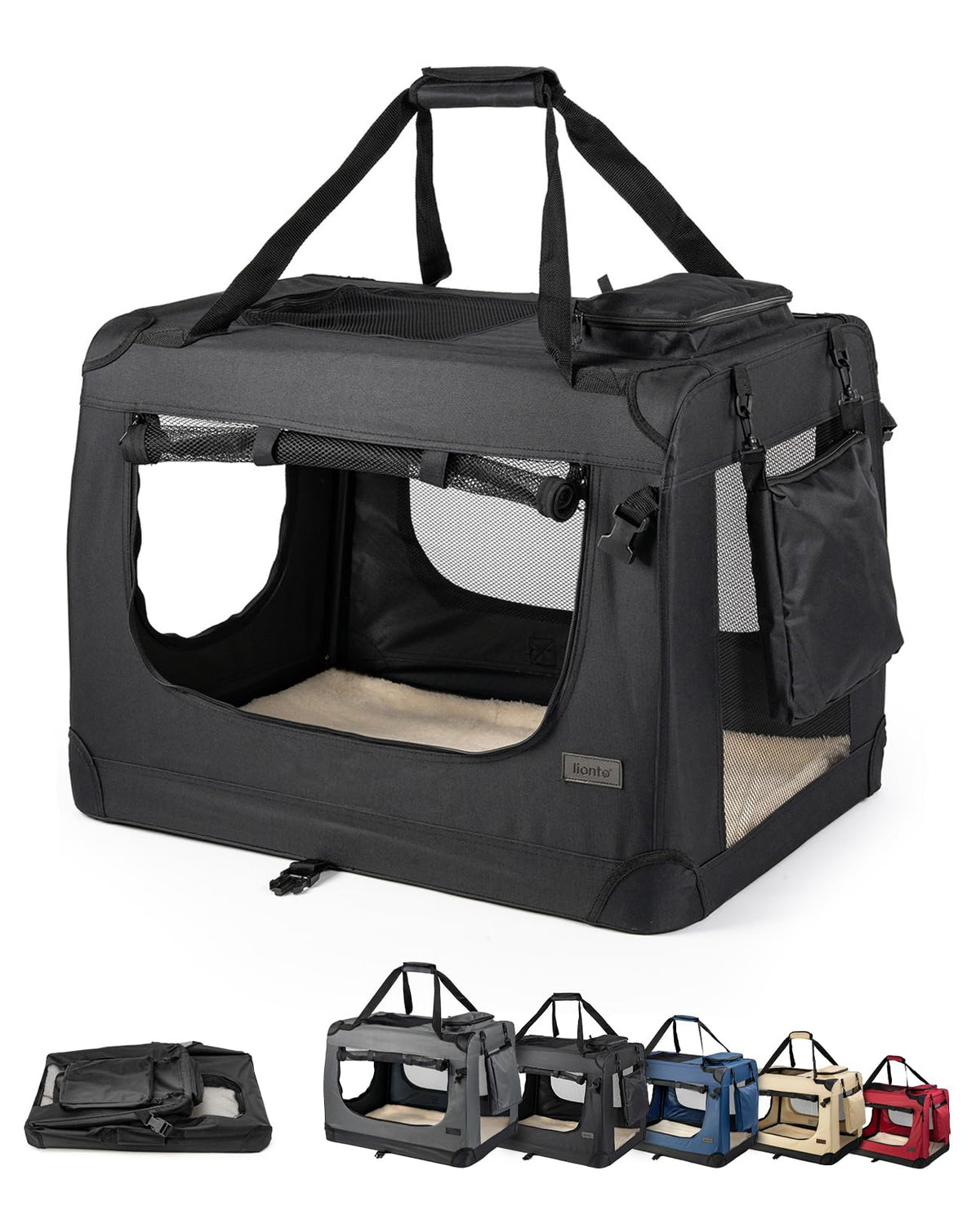 lionto Hundetransportbox faltbar, 82x58x58 cm, schwarz, bis 18 kg