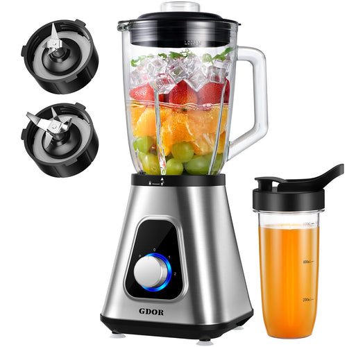GDOR Standmixer SF701C2 1200W mit 1,5L Glaskrug und 650ml Reisebecher für Smoothies