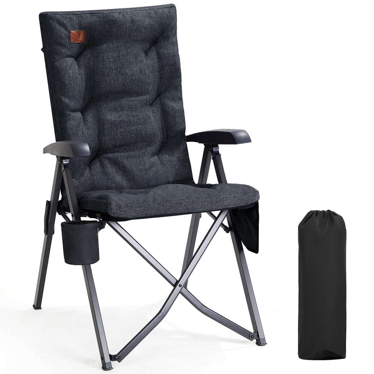EVER ADVANCED Campingstuhl – Verstellbar, gepolstert, hohe Lehne. Dunkler Klappstuhl mit gepolsterter hoher Rückenlehne für Sitzkomfort beim Camping.