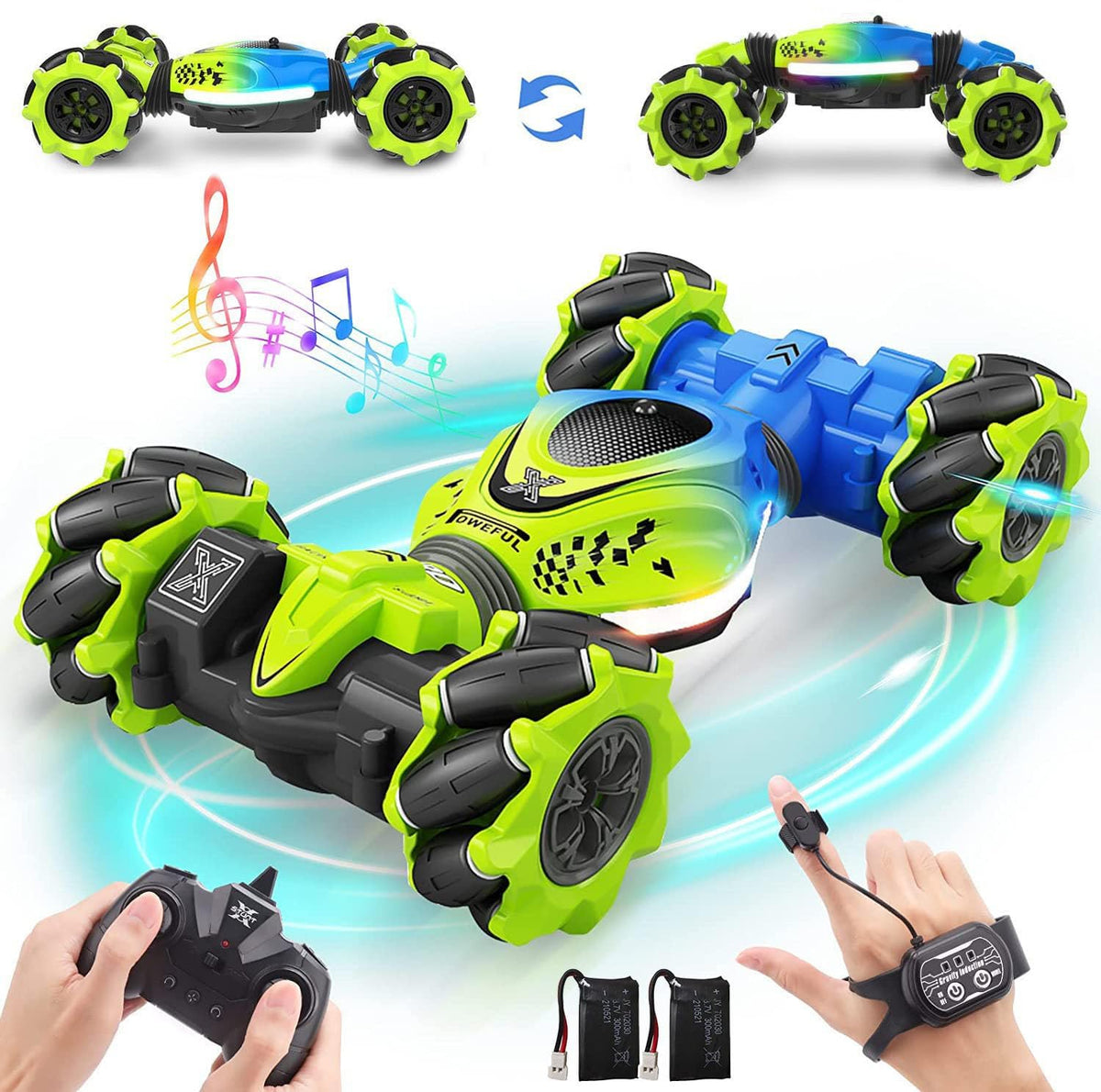 Dysaim RC Stunt Car 4WD mit Handsteuerung und 2 Akkus – Stuntauto mit Lichteffekten
