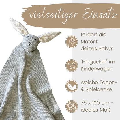 DIKOS SCHMUSE-Hase Babydecke & Kuscheltuch aus Bio-Baumwolle, grau
