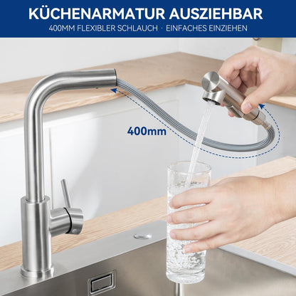 CECIPA X203S Küchenarmatur ausziehbar mit Brause, Edelstahl gebürstet