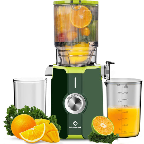 LINKChef Slow Juicer Kaltentsafter für Obst & Gemüse – Grün: grüner Kaltentsafter, entsaftet schonend Obst und Gemüse.