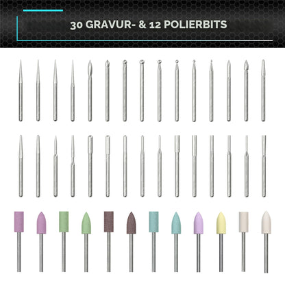 ARROWMAX Mini-Gravierstift SGS, kabelloser Gravurstift mit 42 Bits