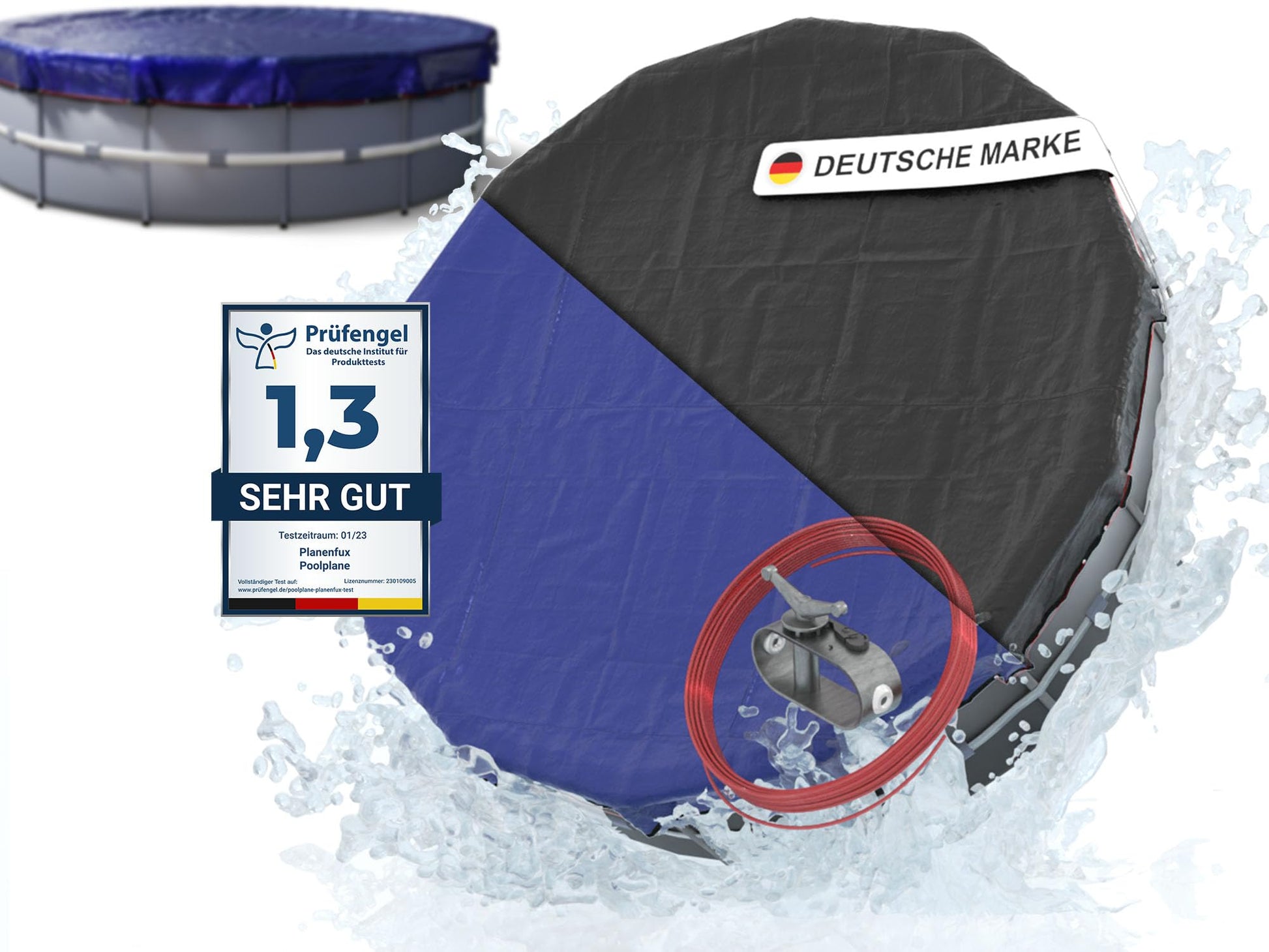 Planenfux® Poolabdeckung rund Ø 450 cm - 2-in-1 Solarplane. Runde, blaue Abdeckung zum Heizen und Schützen von Pools.