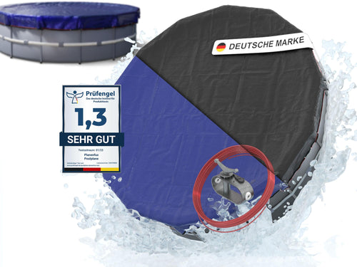 Planenfux® Poolabdeckung rund Ø 450 cm - 2-in-1 Solarplane. Runde, blaue Abdeckung zum Heizen und Schützen von Pools.