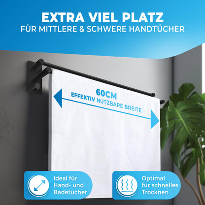 LOBUX Handtuchhalter ohne Bohren schwarz 60 cm Edelstahl doppelt