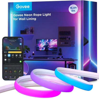 Govee Neon LED Streifen RGBIC 5M für Sockelleiste – Matter. Flexibler, farbiger Neon LED Streifen zur intelligenten Beleuchtung von Sockelleisten.