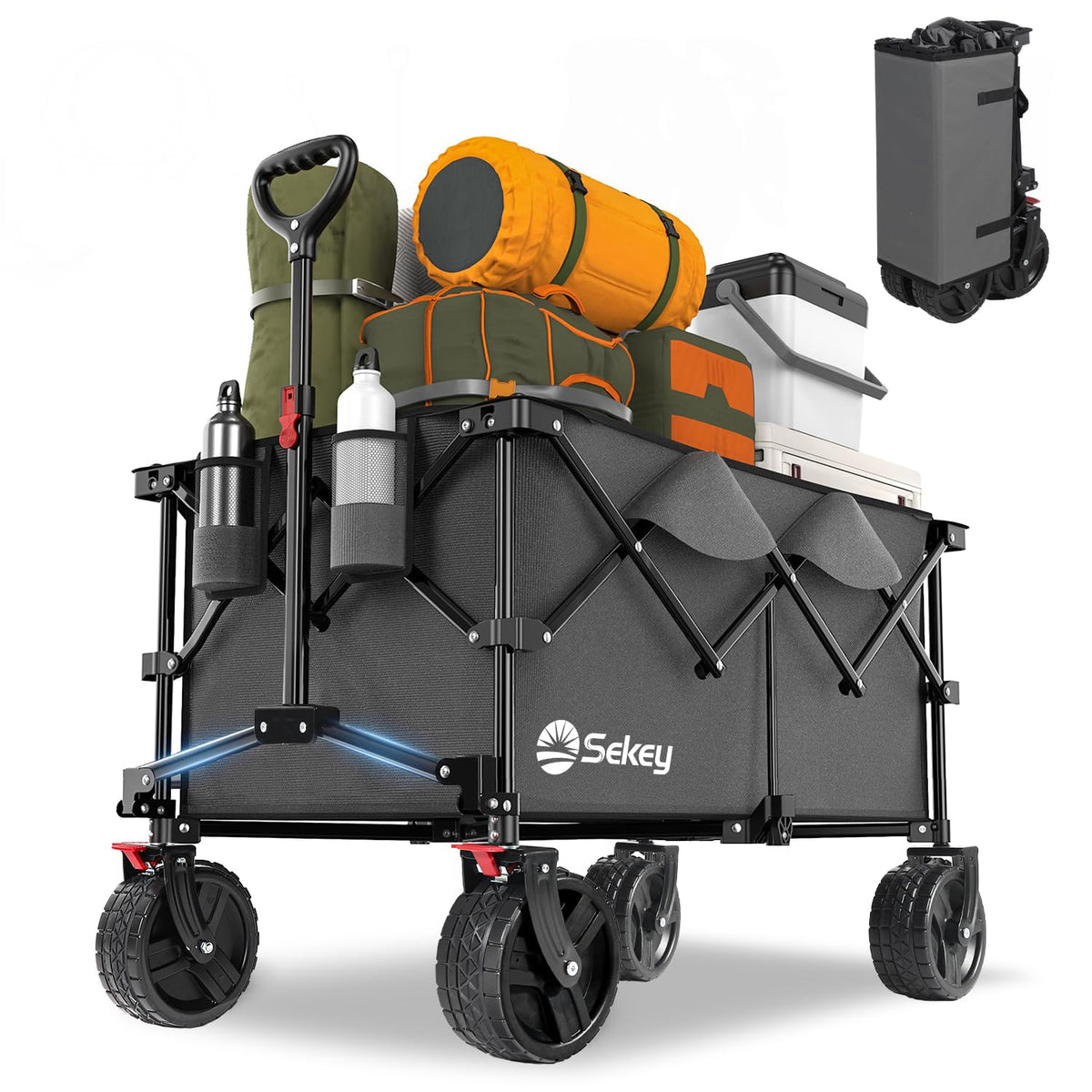 Sekey XXL Plus Bollerwagen Faltbar All Terrain - Anthrazit. Großer, anthrazitfarbener Faltbollerwagen mit robusten Rädern. Zum Transport im Gelände.