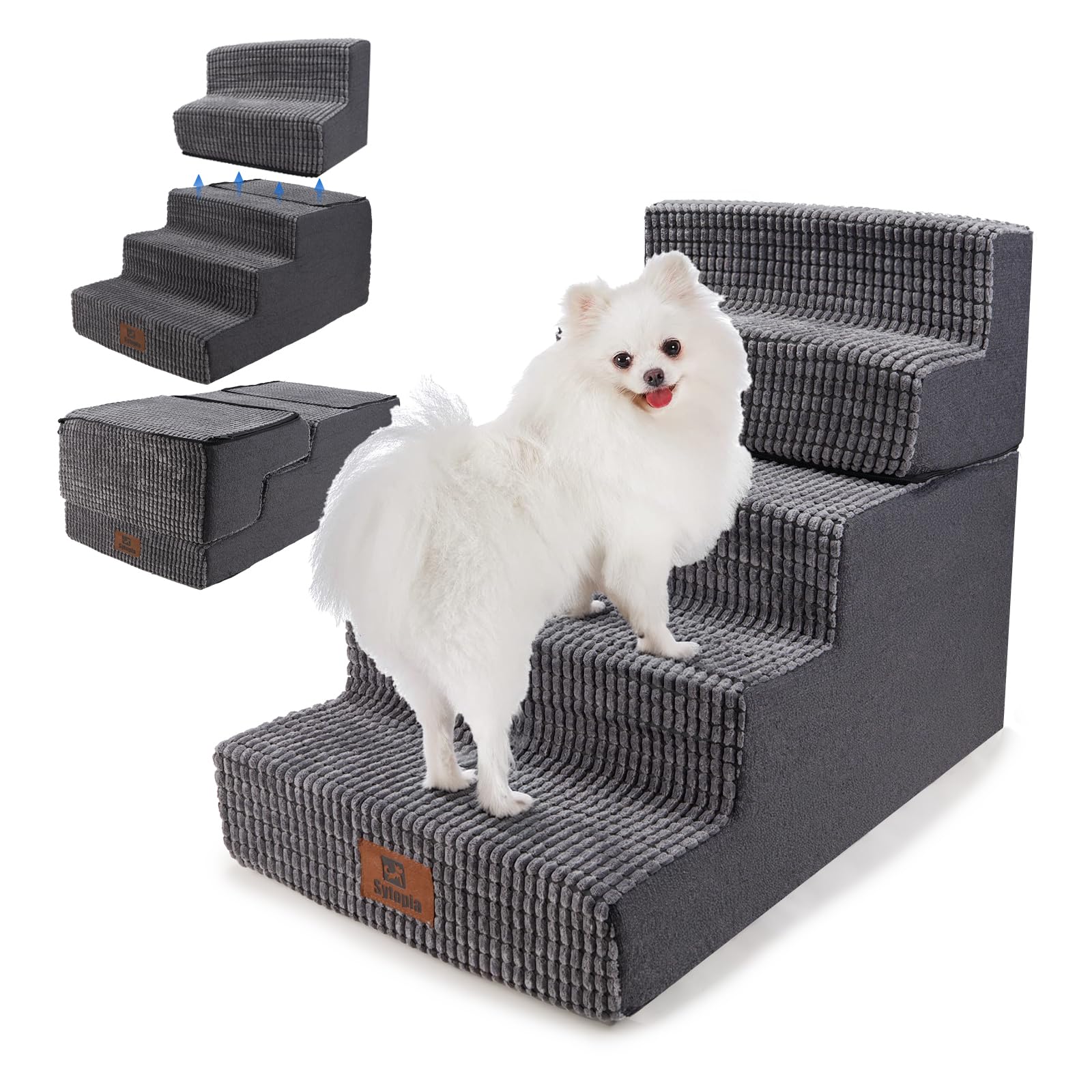Sytopia Hundetreppe Bett 5 Stufen für grosse Hunde - 57cm Grau. Graue, fünftstufige Treppe erleichtert grossen Hunden den Aufstieg zu Betten.