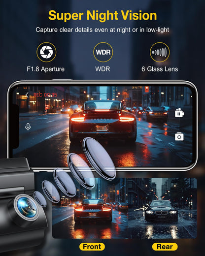GKU D600Pro 4K Dashcam Auto vorne und hinten mit GPS und WiFi