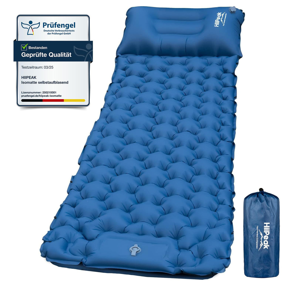 HiiPeak Isomatte aufblasbar mit Fusspumpe, Kopfkissen, 195 x 65 cm – wasserdichte Camping-Schlafmatte aus Nylon