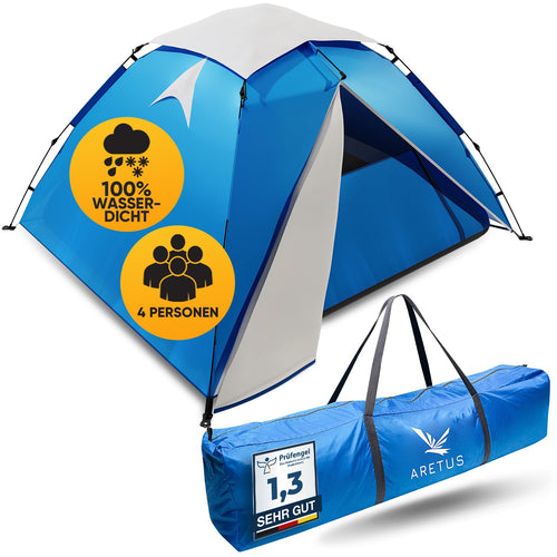 Aretus Wurfzelt 2-4 Personen – Automatisch, Wasserdicht, Gross. Kuppelförmiges Pop-up-Zelt für schnellen Wetterschutz beim Outdoor-Camping.