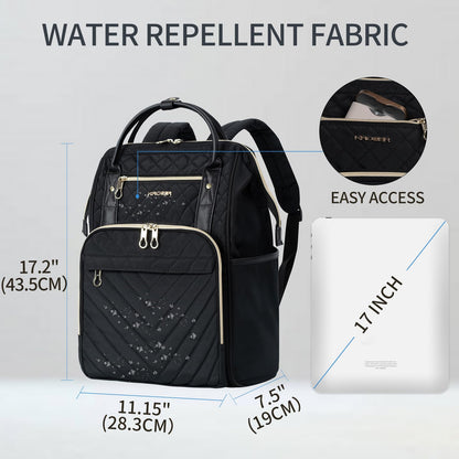 KROSER Laptop-Rucksack 17 Zoll, wasserabweisend, Schwarz Gesteppt