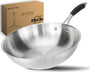 DIVORY PURA Wokpfanne unbeschichtet Induktion – 28 cm. Tiefe, silberne Edelstahlpfanne zum scharfen Anbraten auf Induktionskochfeldern.