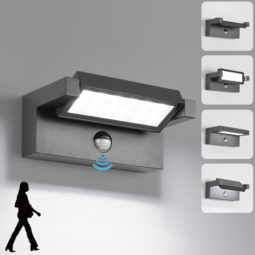 LED Aussen Wandleuchte Bewegungsmelder 22W Schwenkbar – Dunkelgrau. Dunkelgraue, schwenkbare Aussenleuchte mit Bewegungssensor.