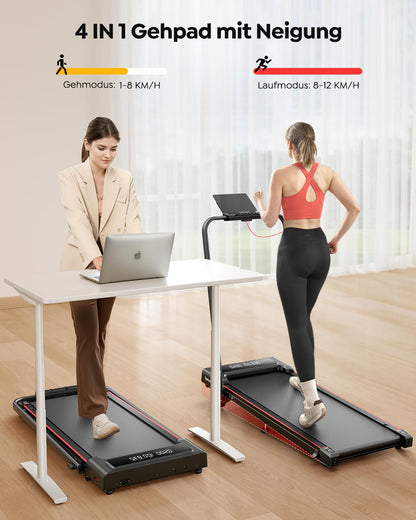 FitFlow 4in1 Walking Pad – klappbar, Steigung, Under Desk 12km/h