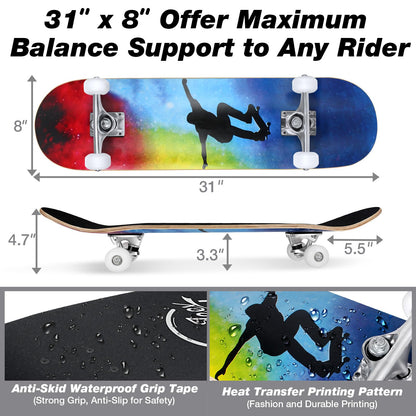 BELEEV Skateboard 78,7 x 20,3 cm, kanadisches Ahorn, mit Skate-Tool