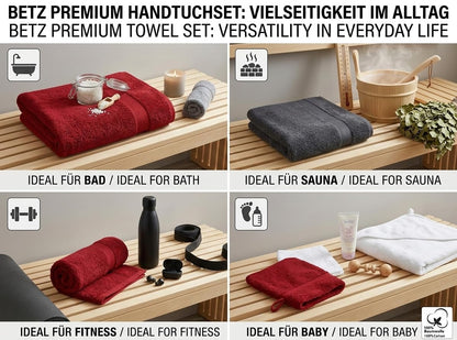 Betz Premium Handtuch-Set 12-teilig, Baumwolle, rubinrot/graphit