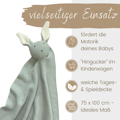 DIKOS SCHMUSE-Hase Babydecke & Kuscheltuch 2-in-1, Bio-Baumwolle, Mint