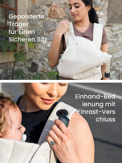 Grownsy Babytrage mit Kopfstütze, ergonomisch, 3-20 kg, Cremeweiss