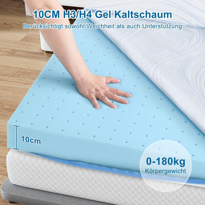 BedStory Matratzentopper 180x200 cm Gel-Kaltschaum H3/H4 10 cm